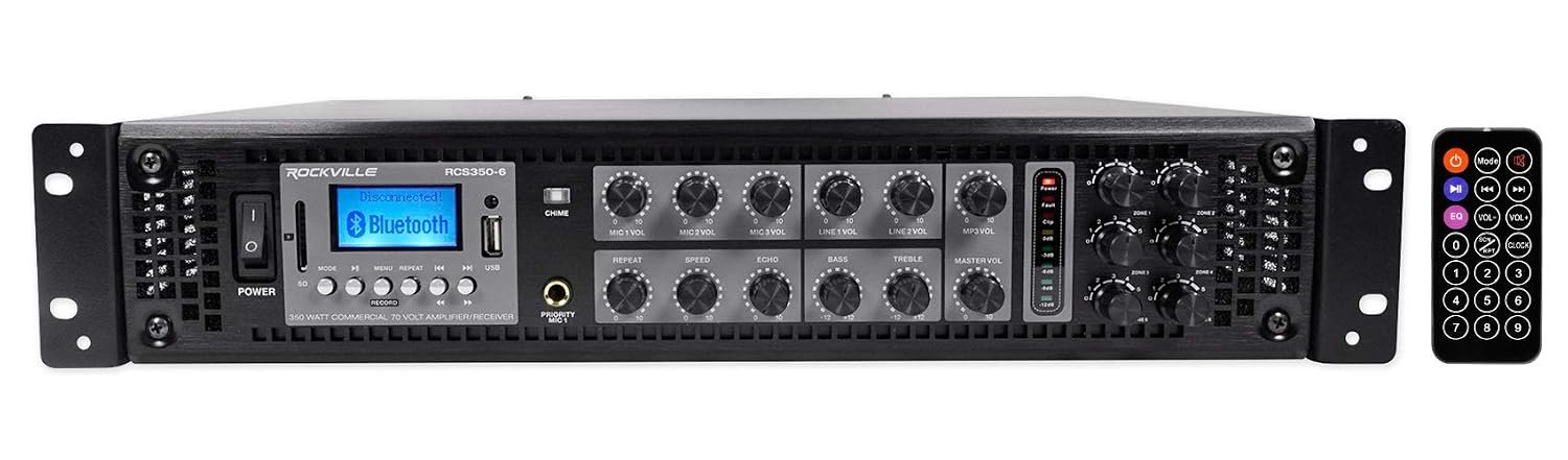 61b6KA8BRaL._SL1500_.jpg Rockville RCS350-6 350W 6-Zone Stereo 70V Commercial Amplifier Bluetooth - Image 1